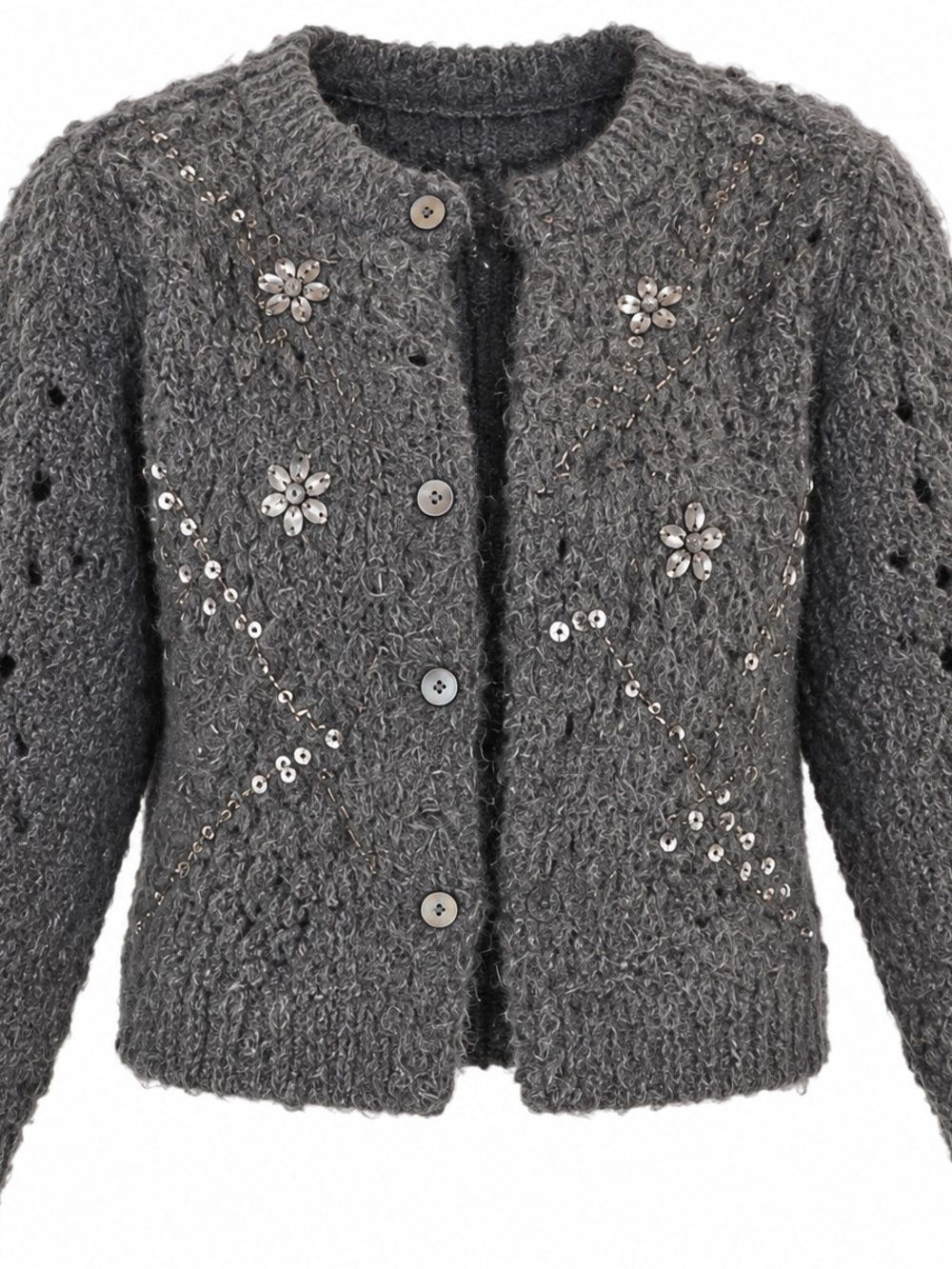 Zara Gray Beaded Teddy Jacket